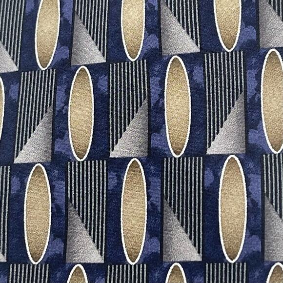 Joseph & Feiss Black Navy Silver Geometric Pure Silk Career Office Necktie NWOT - Picture 2 of 6